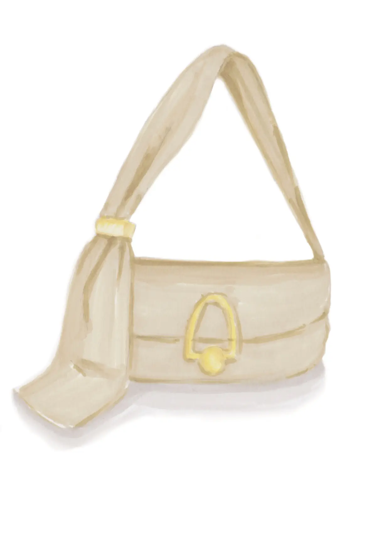 Commission example: Drawing of a beige silk handbag