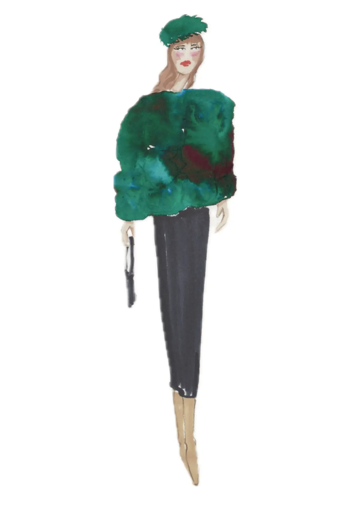 Commission example: Ink illustration of a green coat