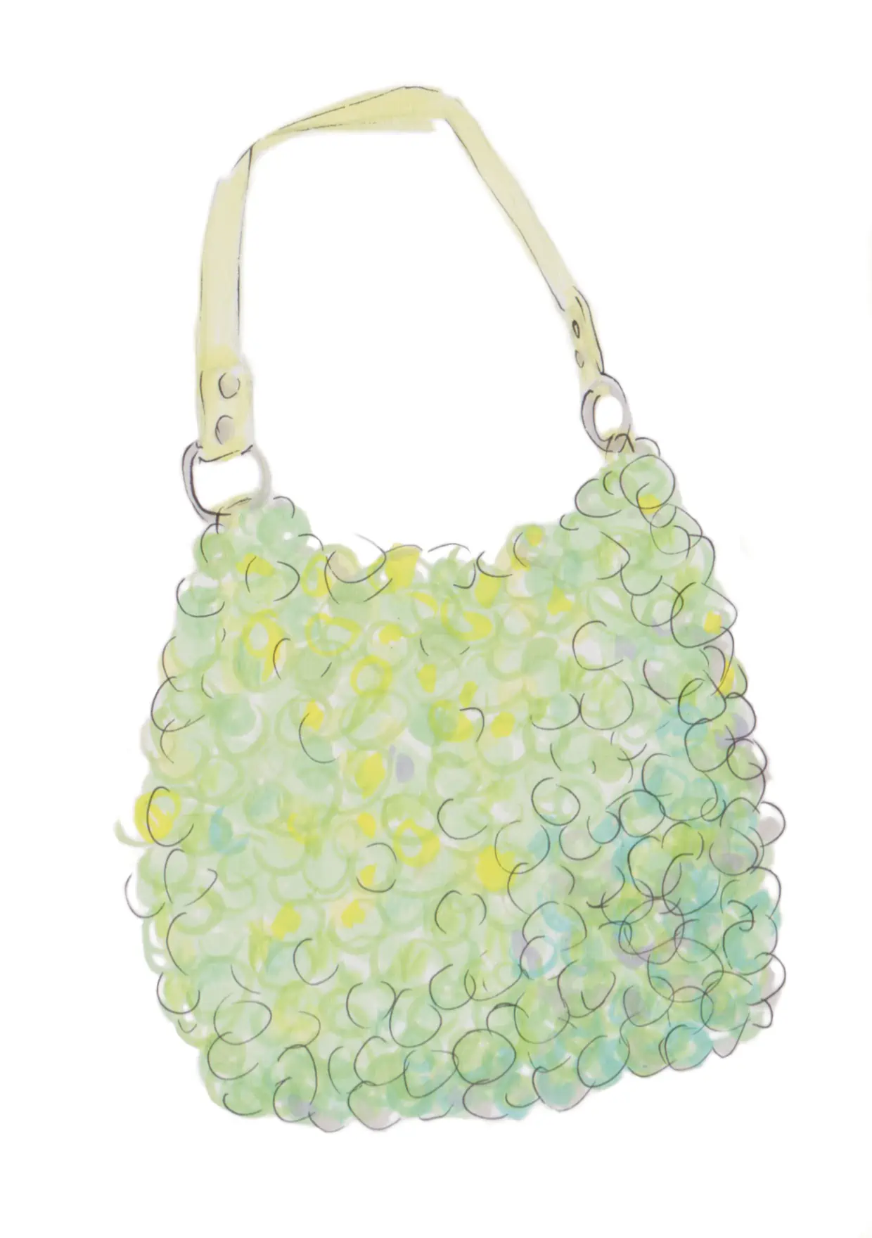 Commission example: Illustration of a green fluffy bag