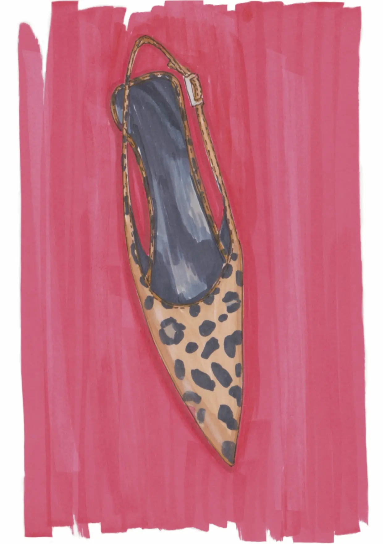 Commission example: Illustration of a leopard print shoe on a red background