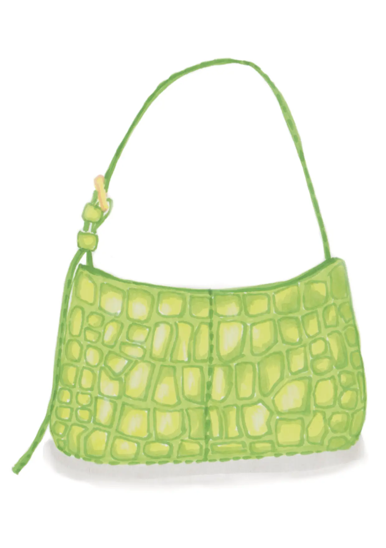 Commission example: Illustration of a lime green crocodile pattern bag