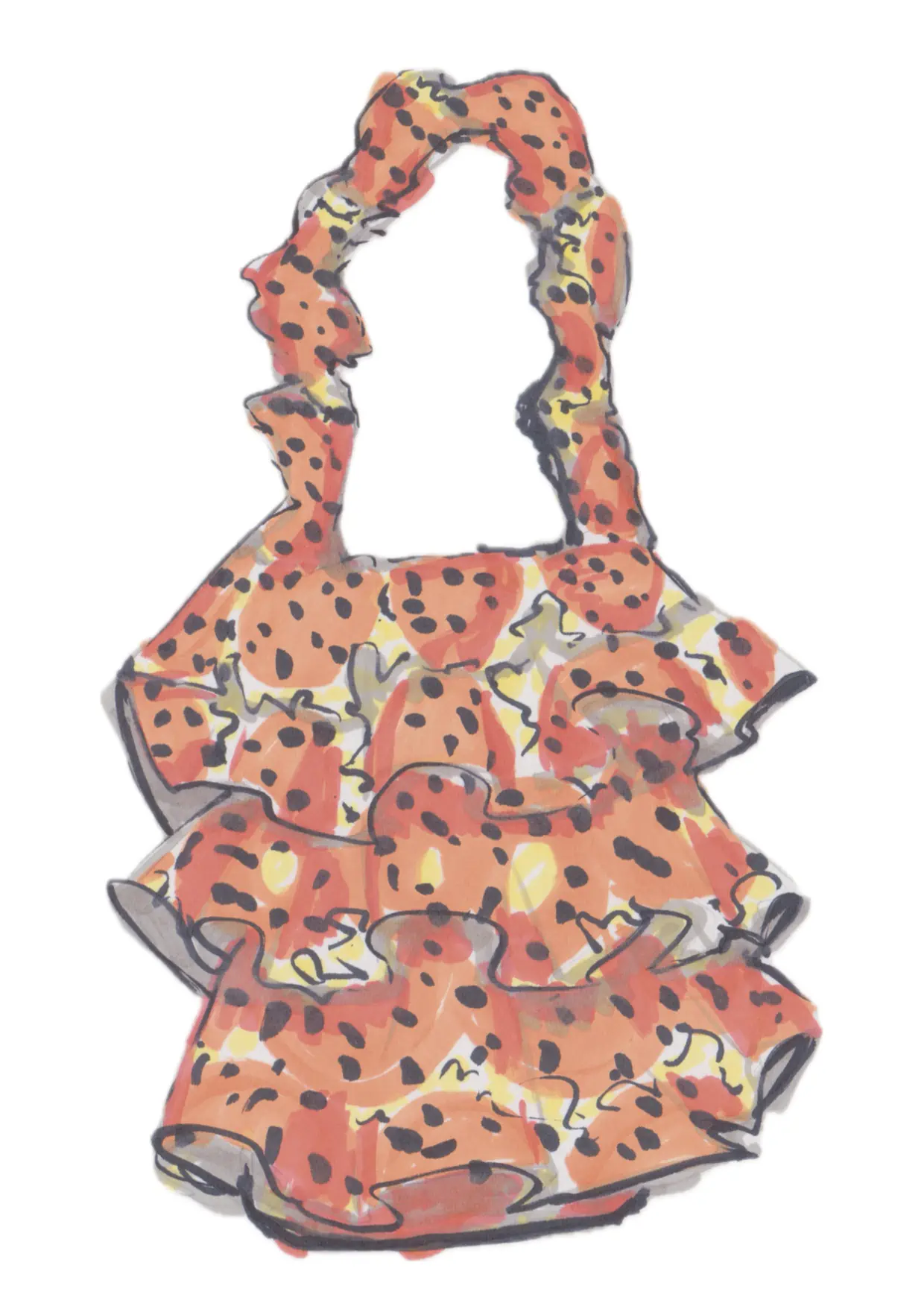 Commission example: Sketch of an orange flamenco bag
