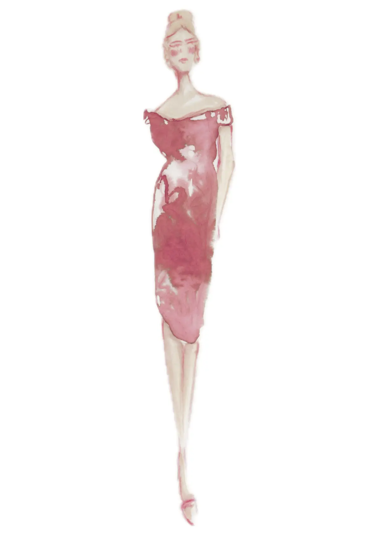 Commission example: Ink drawing of a pink dress