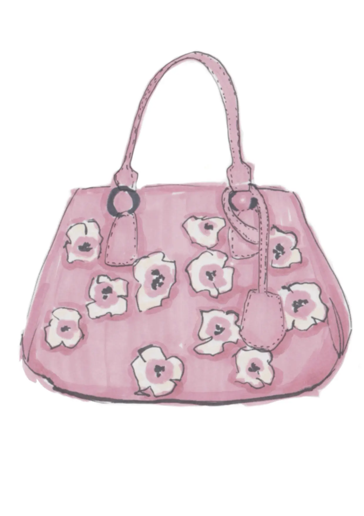 Commission example: Drawing of a pink bag with a flower