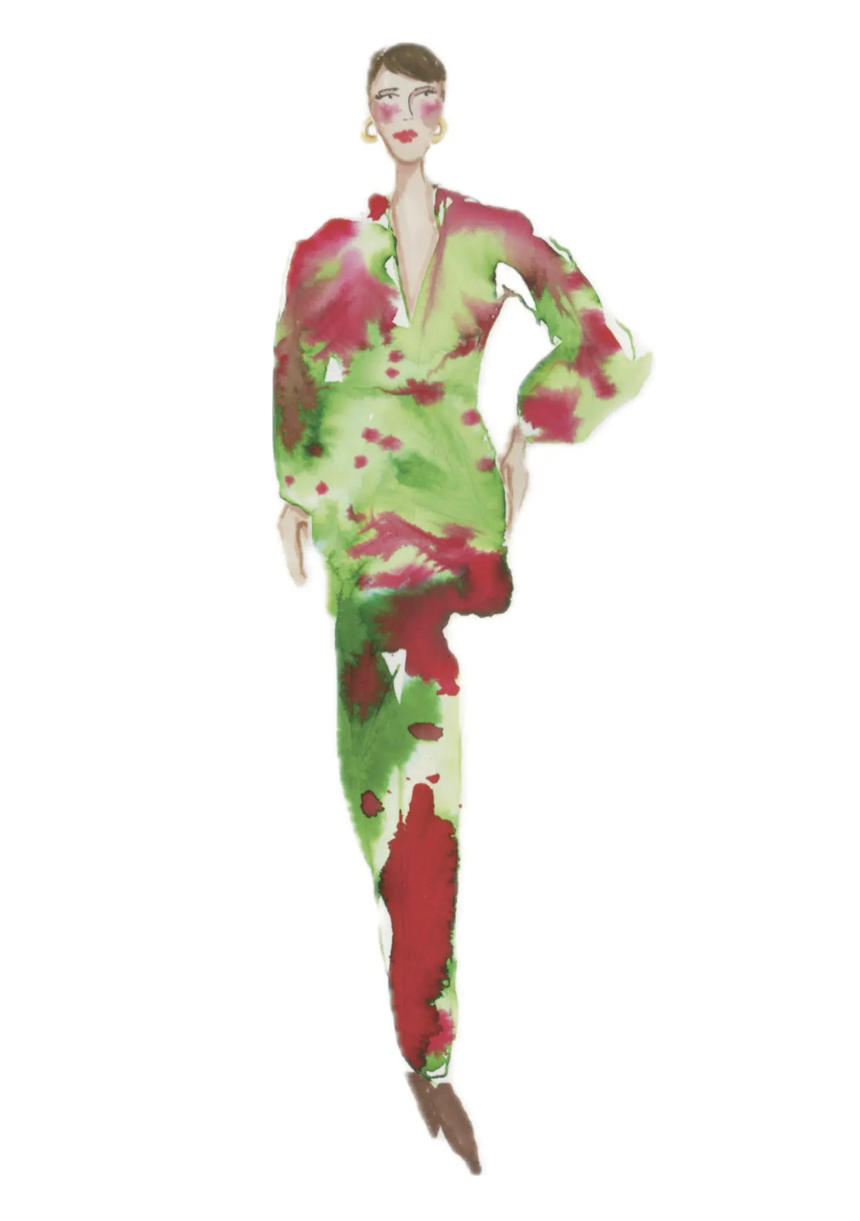 Commission example: Ink illustration of a red and green outfit